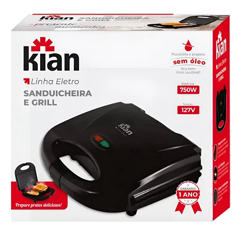 Sanduicheira Grill 2 Em 1 Preta Elétrica 127v 750w Kian Preto 127v