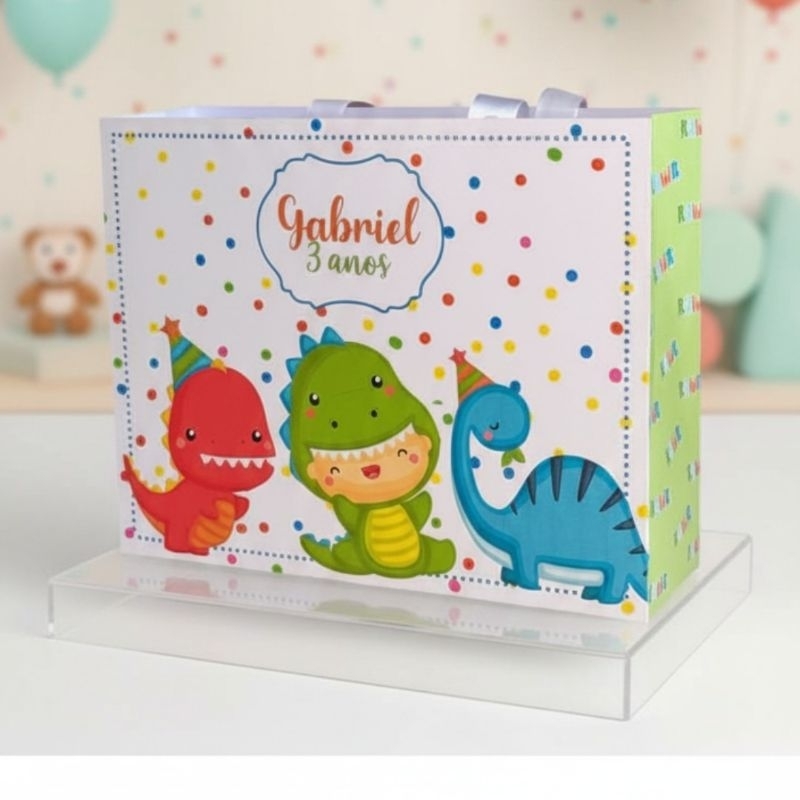 20 sacolinha personalizada dinossauro baby/ lembrancinha dinossauro baby/ envio pré montada