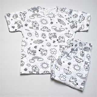 Pijama Infantil  para Colorir Menino e Menina Manga Curta – Conjunto Blusa + Shorts Confortável em Oferta na Shopee