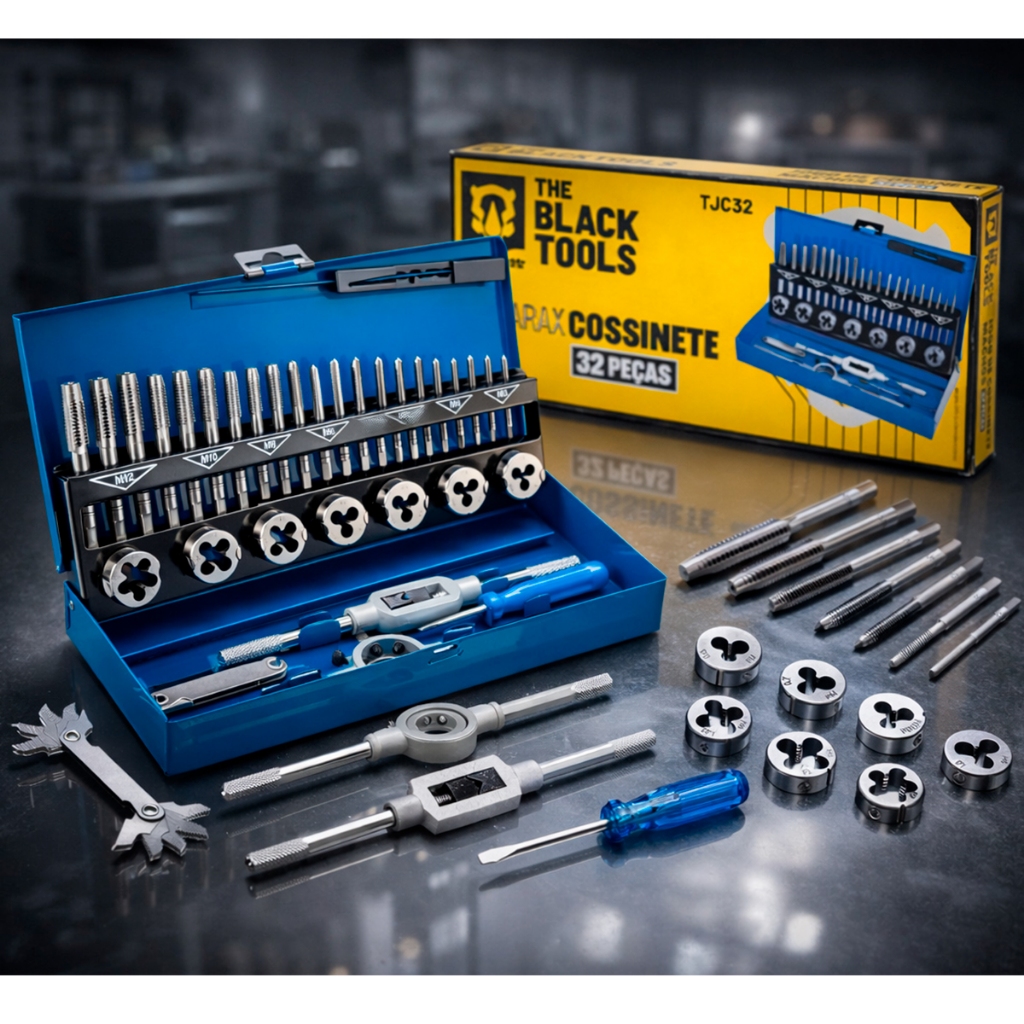 Jogo De Tarrachas E Cossineteas Macho 32 Peças De Aço The Black Tools Azul em Oferta na Shopee