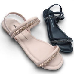 Sandália Feminina Rasteira Strass Dakota Y6972 Confortável
