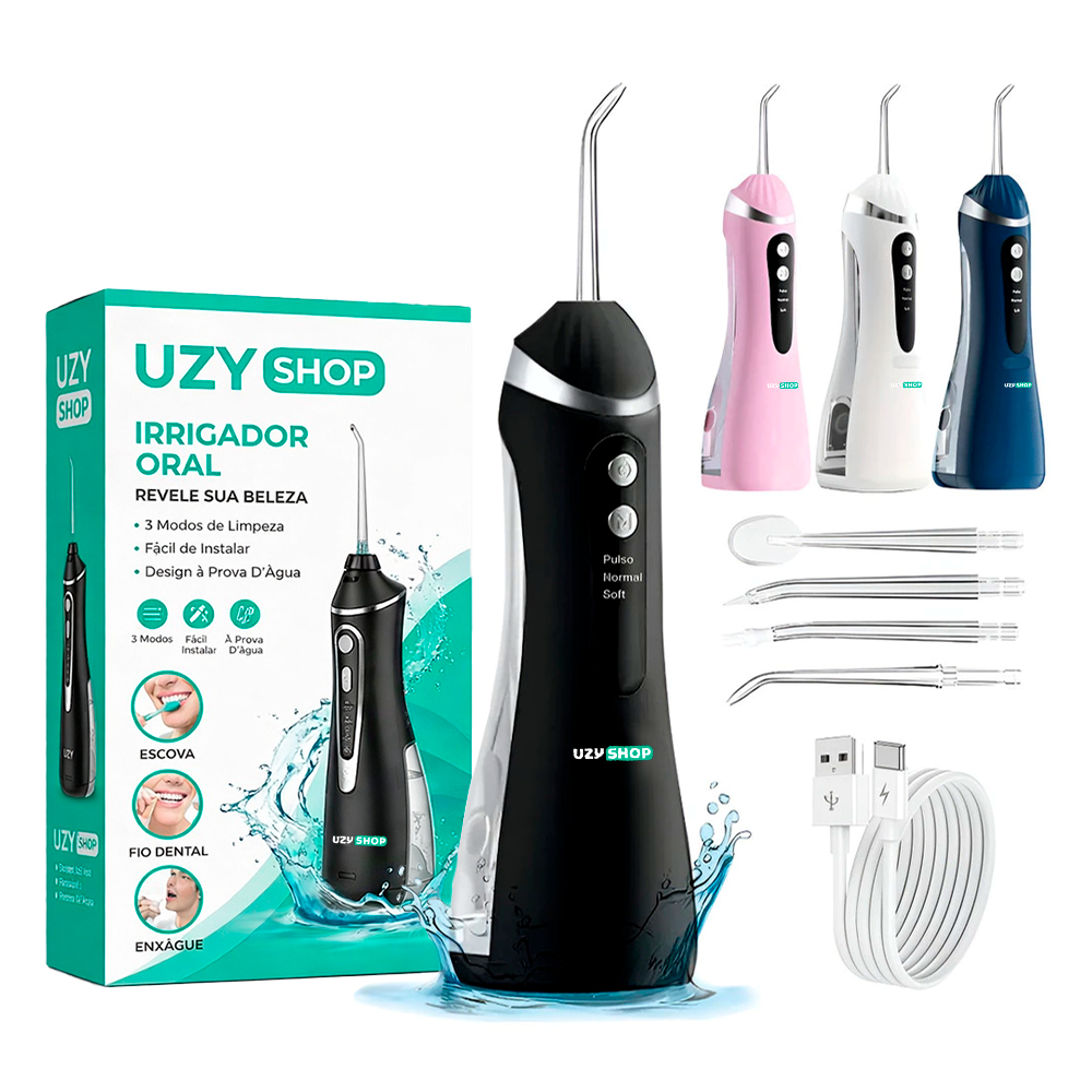 Irrigador Oral Limpador Bucal Portátil Prótese 3 Modos 140psi 4 Bicos Recarregável USB