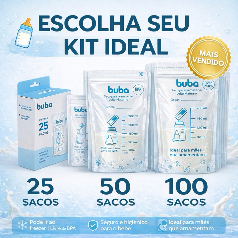 Sacos Para Armazenar e Congelar Leite Materno 200ml Descartável Buba 25 / 50 / 100 em Oferta na Shopee