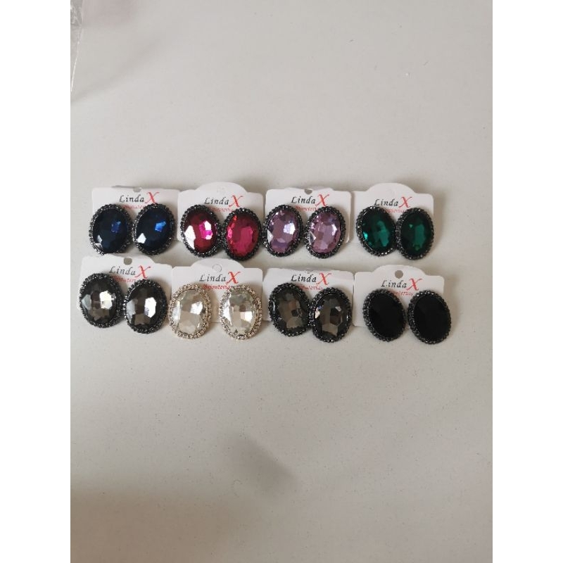 💎 Brinco Botão Oval com Pedraria Cristal Lapidado Luxo Festa Elegante Preto Azul Vermelho Roxo Verde Champanhe B55043-2 em Oferta na Shopee