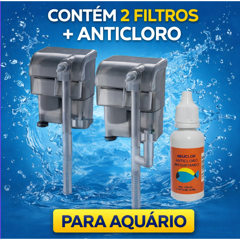 KIT 2 filtros hf-0200 aquatank para aquários efeito cascata + 1 anticloro 250L/H Até 40L