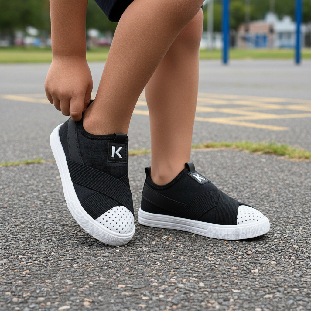 Tênis Infantil Calce Fácil Preto Elástico Unissex Leve Escolar Confortável