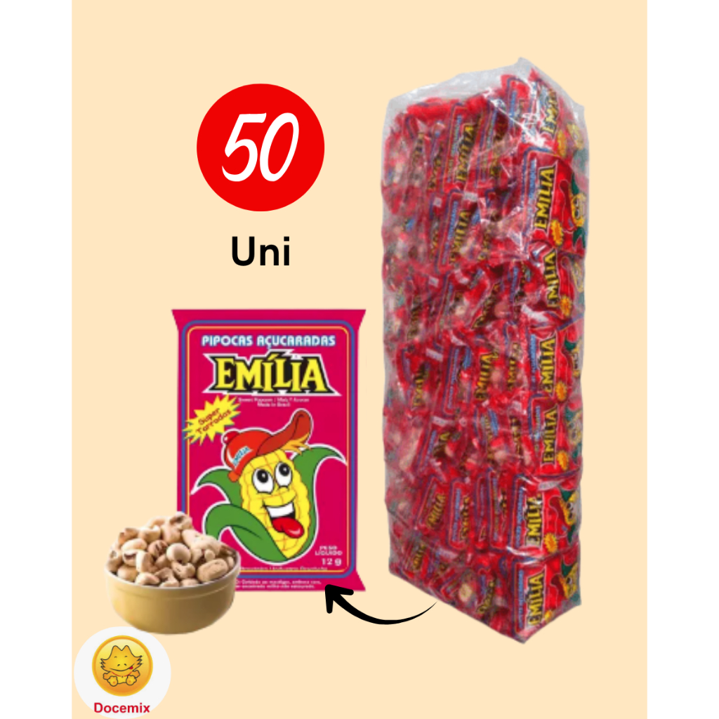 Fardo Pipoca doce c/ 50 unids de 12g cada (Pequena) - EMILIA em Oferta na Shopee