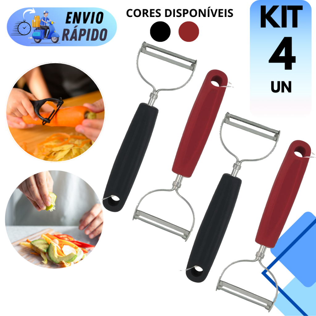 KIT  2 A 4 DESCASCADORES INOX 17cm LEGUMES FRUTAS MILHO LAMINA RESISTENTE DURAVEL DUPLA ERGONÔMICO