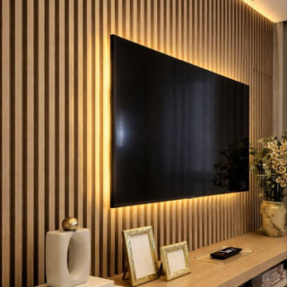 KIT Até 50 Placas Ripados MDF Autocolante Decorativa 45X10cm Parede Fita Dupla Face Sala Quarto em Oferta na Shopee