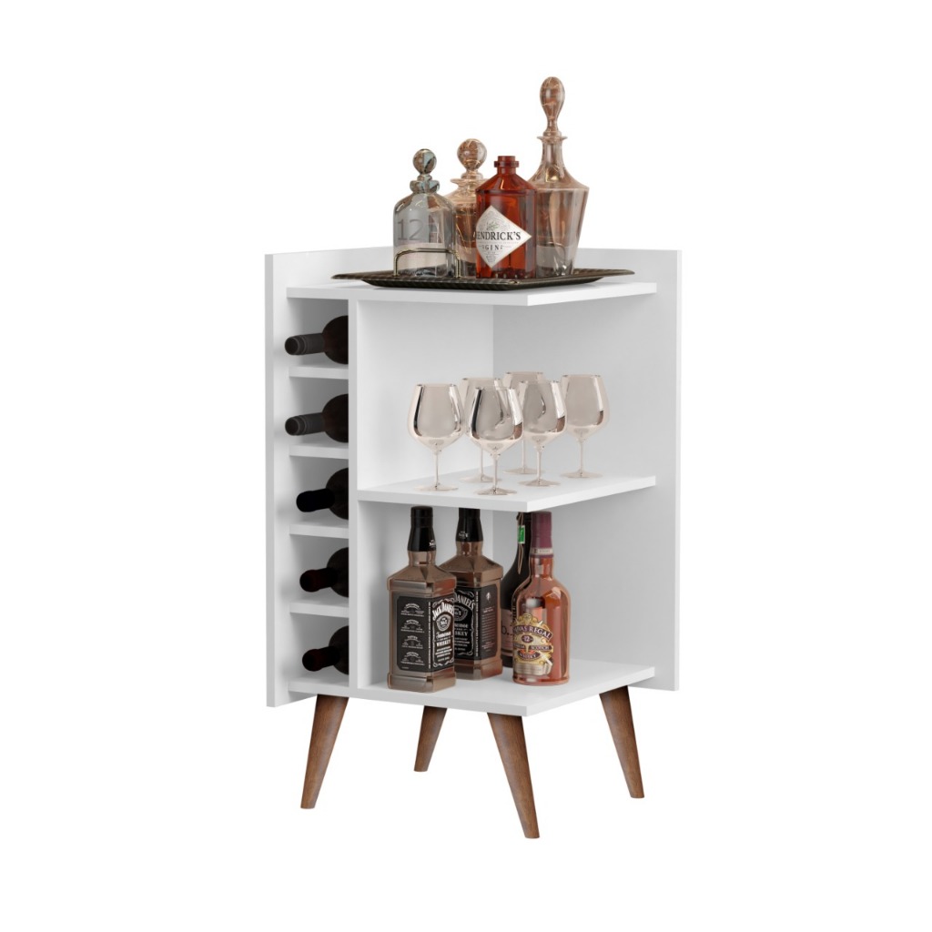 Adega Vinho Malbec com Pés Palitos Aparador Decorativo de Canto em Madeira Moderno Barzinho para Sala e Cozinha