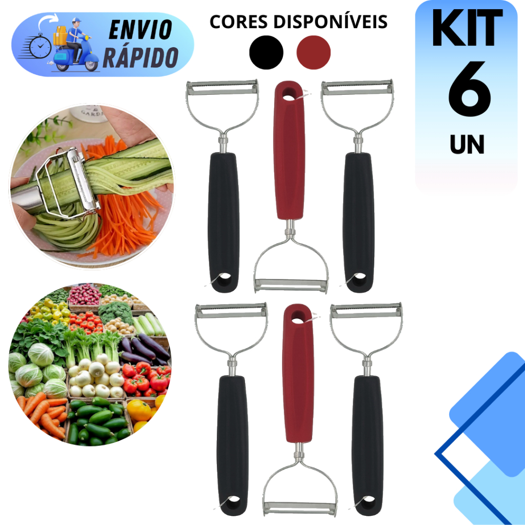 JOGO 6 DESCASCADORES INOX 17cm PARA FRUTAS VERDURAS MILHO LAMINA DUPLA DURAVEL RESISTENTE COZINHA