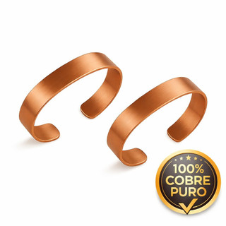 Kit 2 Pulseiras Lisas de Cobre Puro Bracelete Par Ajustável Unissex Masculina Feminina Minimalista