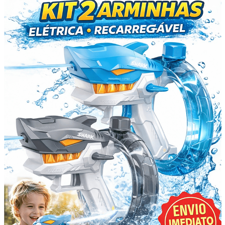 Kit Arminhas de Água Infantil Elétrica Tubarão – Recarregável + Jato Forte + Envio Rápido! em Oferta na Shopee