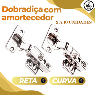 Kit com 2 4 6 8 10 Dobradiças com Amortecedor para Armário Móveis Closet Pop 35mm Reta ou Curva em Oferta na Shopee