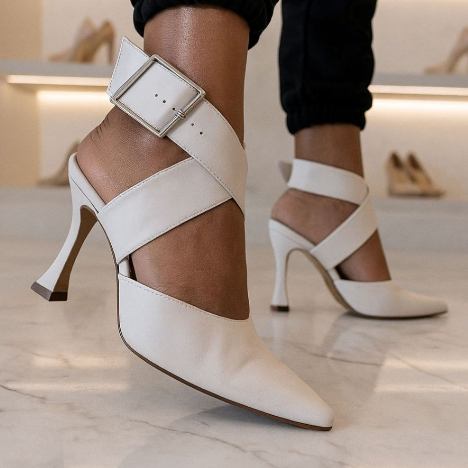 Sapato Feminino Scarpin Salto Médio Com Fivela Elegante 127