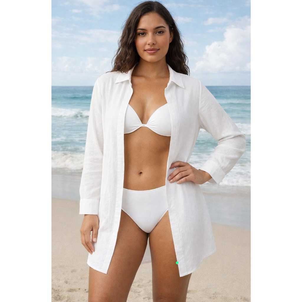 Saida de Praia Kimono Chemise Camisão Com Manga Longa Tecido Crepe Leve Seca Rapido Sem Botao em Oferta na Shopee