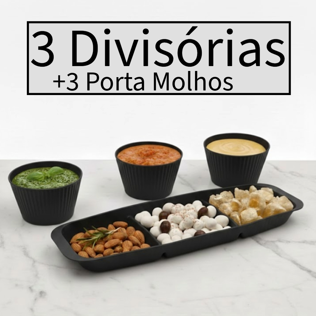 Petisqueira Retangular com 3 Divisórias 36 x 12 x 3cm - Usual Utilidades