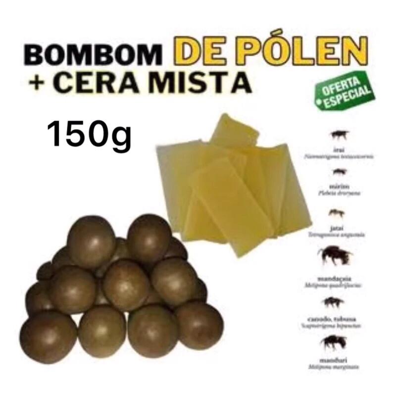 Bombom De Pólen Abelha Sem Ferrão + Cera Mista - 150g