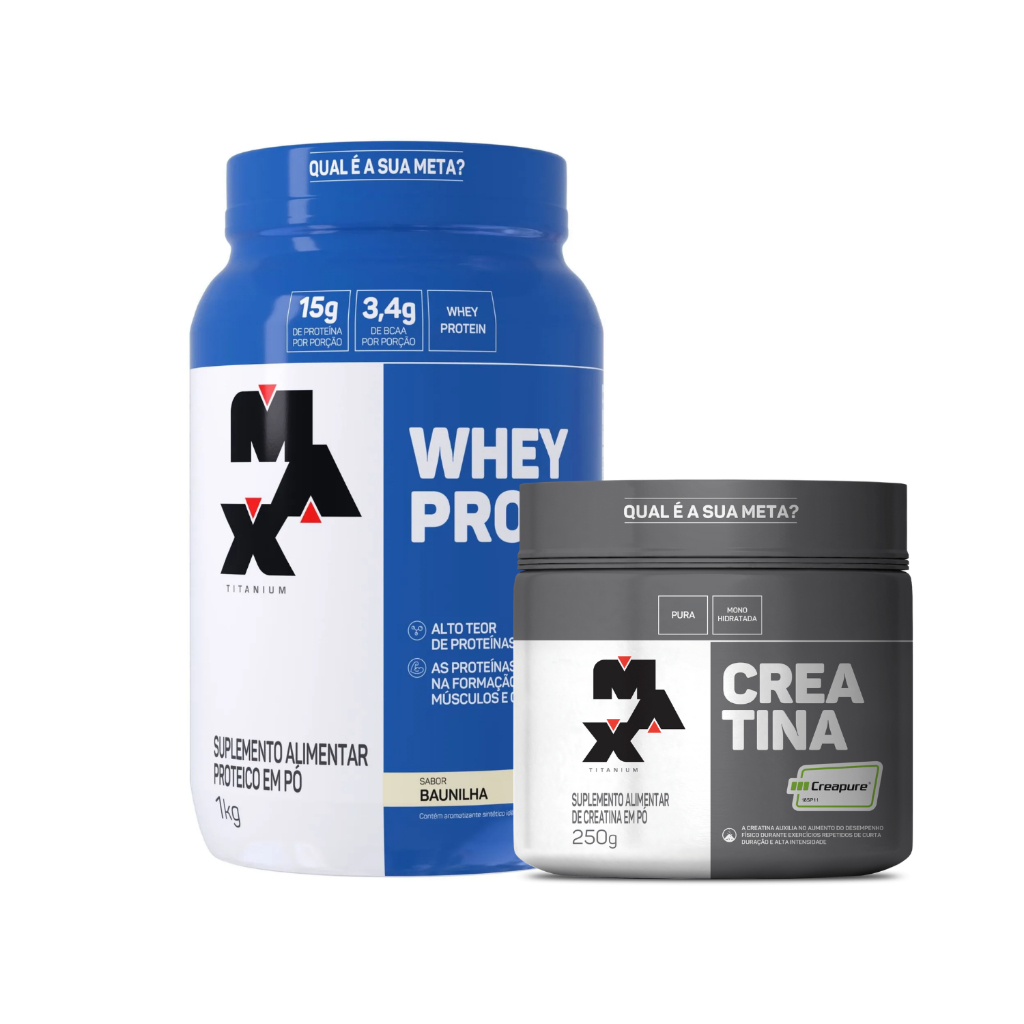 Kit Whey Pro 1kg + Creatina 250g Max Titanium Suplemento Whey Pro e Creatina Creapure Natural Linha Ramon Dino