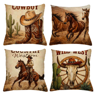 KIT 4 CAPAS DE ALMOFADAS COWBOY COUNTRY WILD CAVALO COWGIRL BOIADEIRA   TAMANHO 45X45