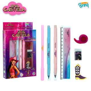 Kit Escolar Ana Castela Boiadeira Lapiseira Fita Régua Boiadera Caneta 6 em 1 Polibrinq em Oferta na Shopee