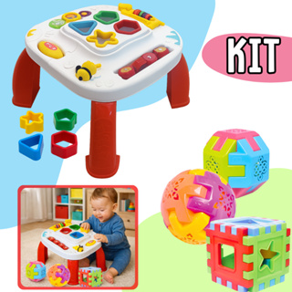 Mesa e 3 Brinquedos Educativo Cubo Brinquedo Didatico Atividades Interativa Divertida Educacional Bebê Montar em Oferta na Shopee