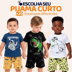 Pijama Curto para Bebê Menino Confortavel com Estampas e Divertidas Pijama Verão Roupa para Bebê Menino do 1 ao 10 l05