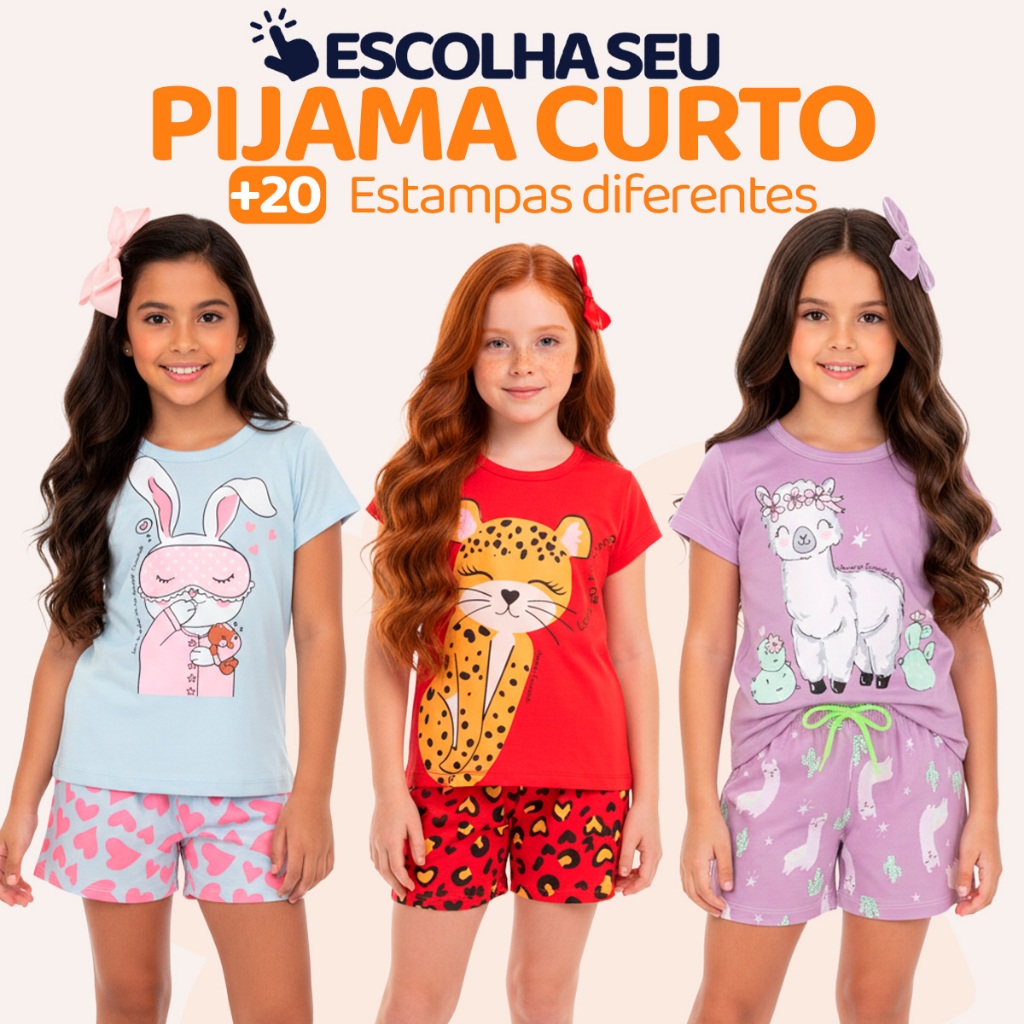 Pijama Infantil Menina Manga Curta com Estampas Fofas e Conforto Roupa Infantil Feminino Verão Calor. L05 em Oferta na Shopee
