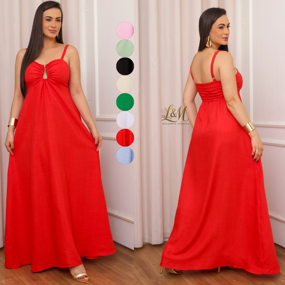 Vestido Longo Feminino de Alça com Elastex Saia Longa Verão M-G-GG em Oferta na Shopee