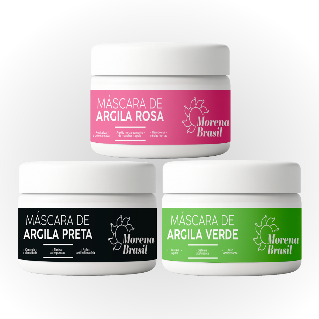 Kit Skin Care Argila Preta, Verde e Rosa – Hidratação, Controle de Olesidade & Prevenção De Acne!!