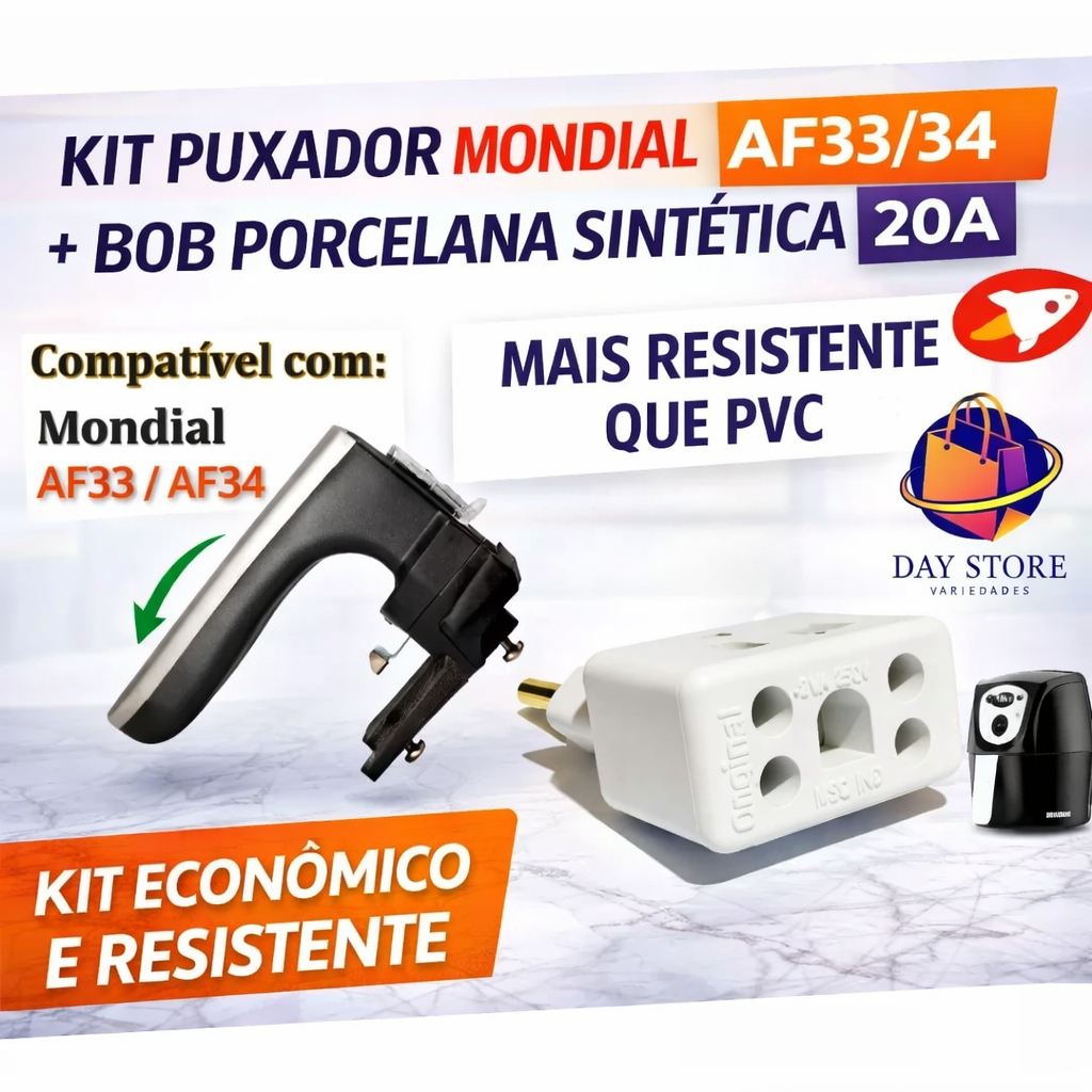 KIT PUXADOR Compatível MONDIAL AF33/34 + BOB PORCELANA SINTÉTICA 20A