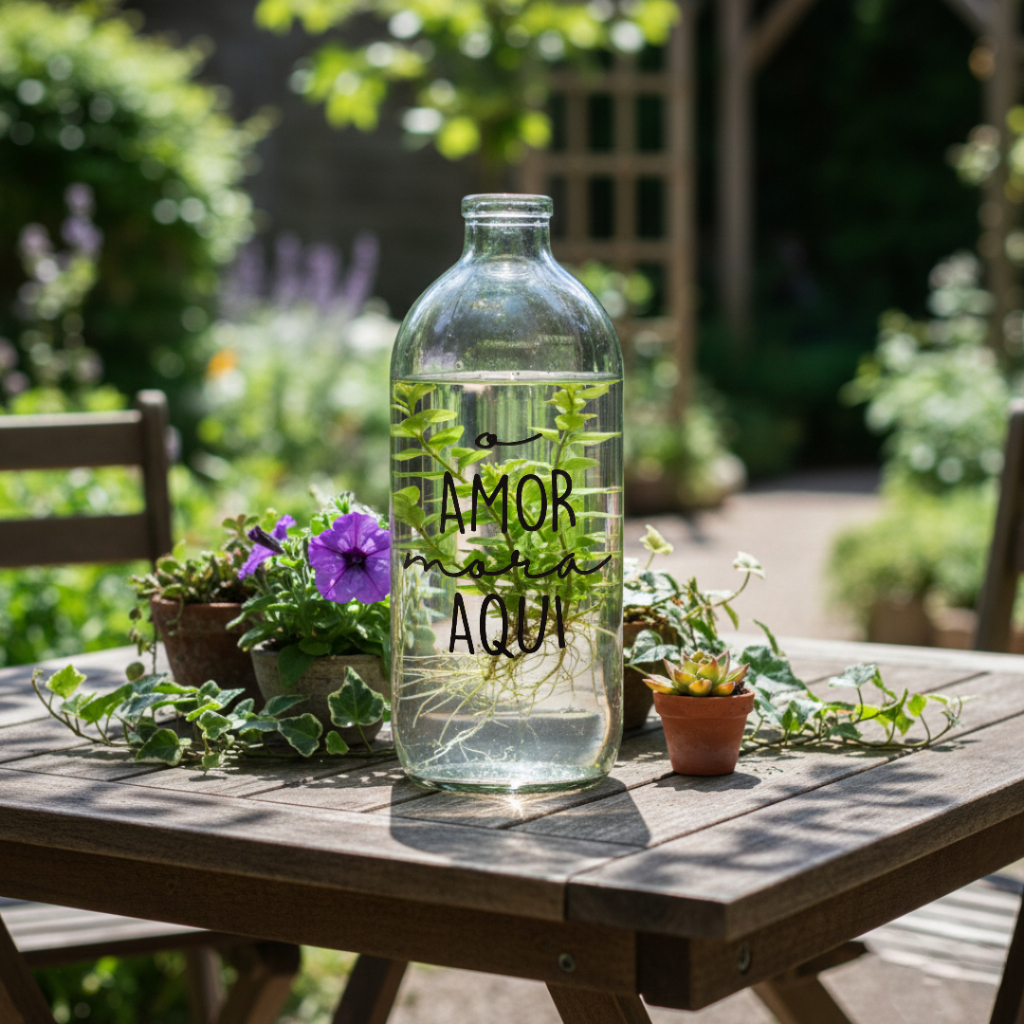 Garrafa Decorativa de Vidro com Decalques Centro de Mesa Vaso Decoração Moderna Rústica