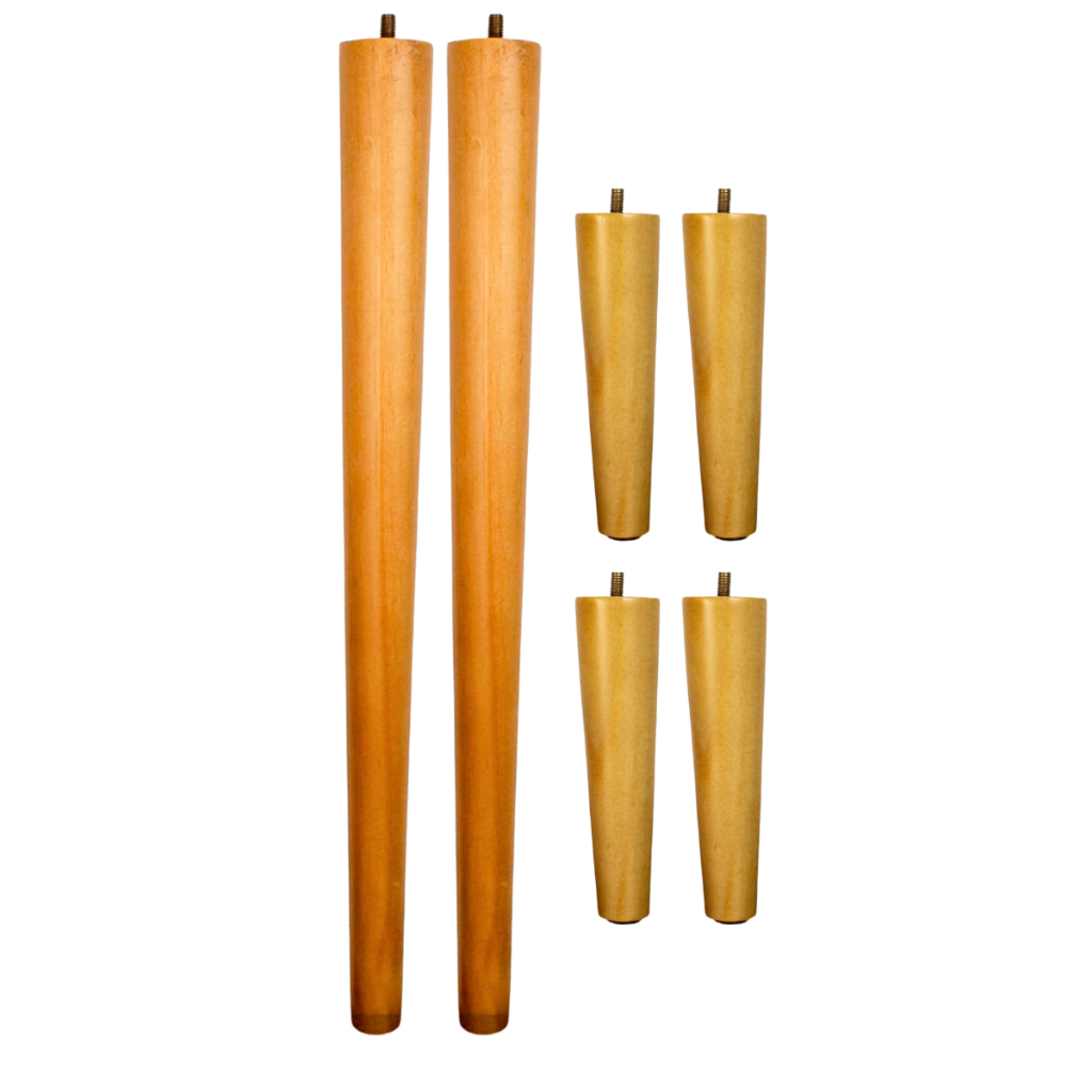 2 Pés Palitos 70cm + 4 pés de 20cm Amêndoa Marrom Claro Madeira Pinus Com Parafuso Central