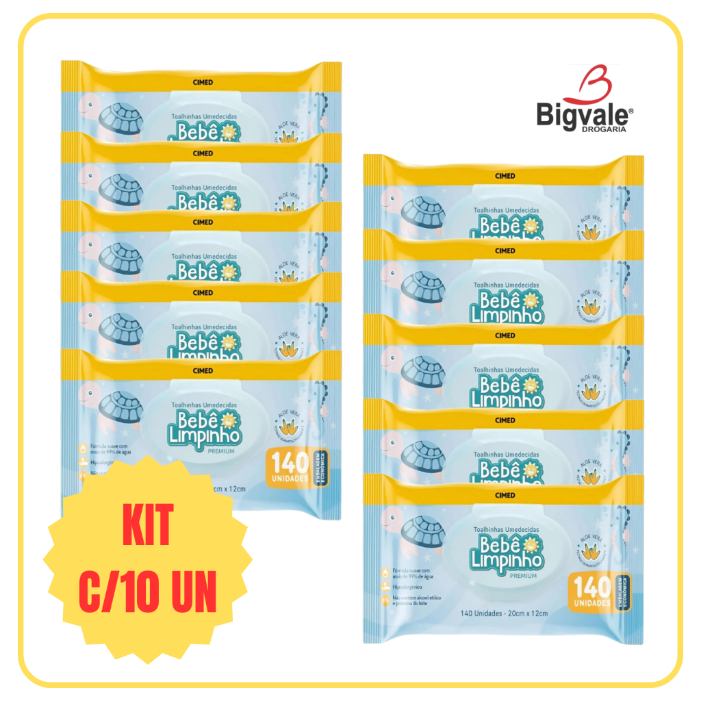 Kit Toalha Lenço umedecido Bebê Limpinho Premium 140un c/ Flip top