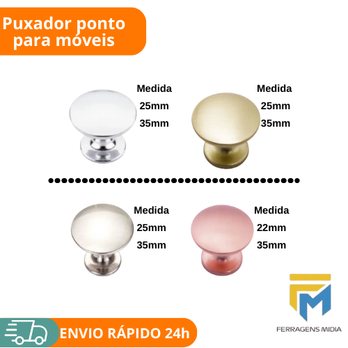 Puxador ponto para móveis 25mm e 35mm 1furo Cromado Rose Fosco Dourado Fosco Escovado em Oferta na Shopee