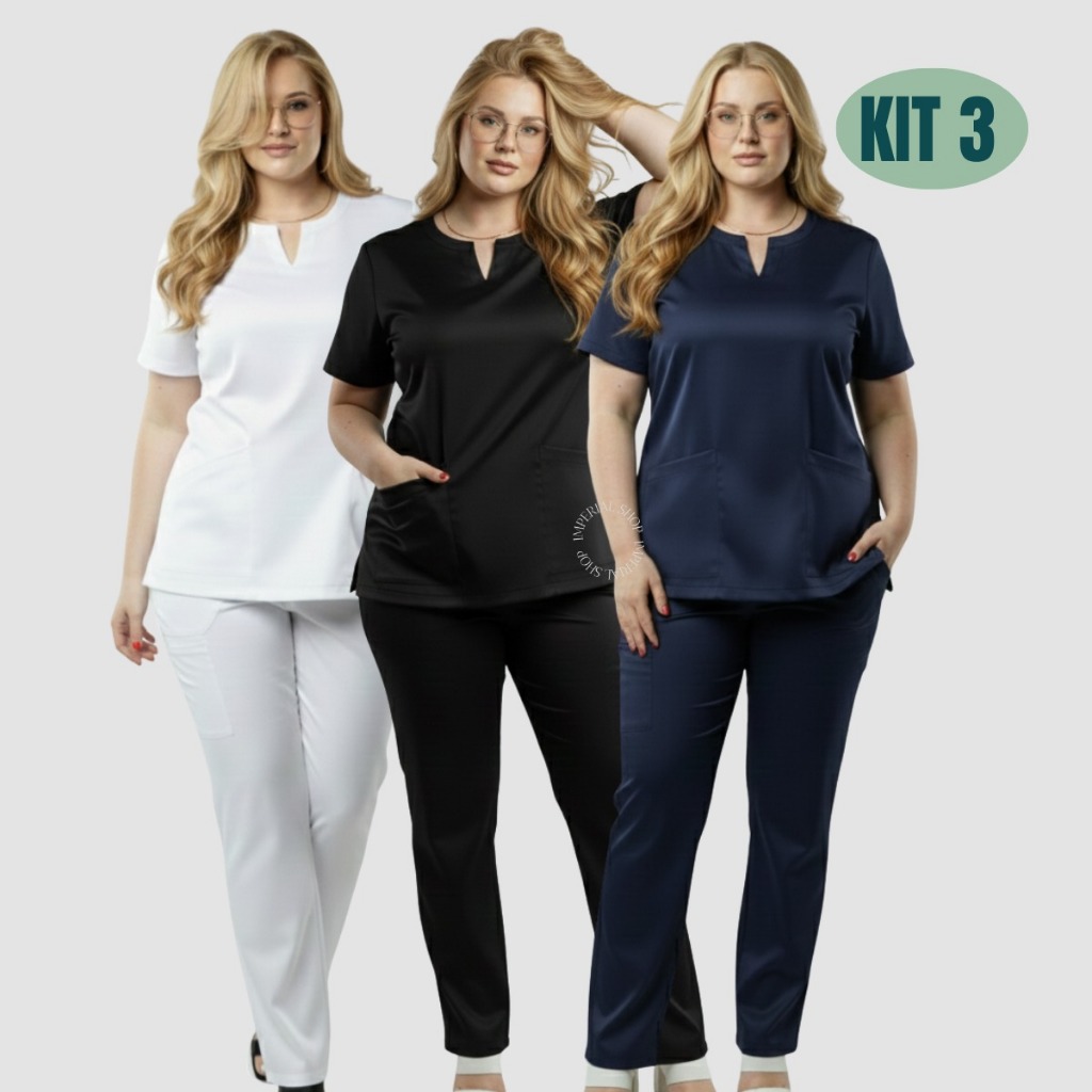 Kit 3 Scrub Pijama Cirúrgico Uniforme Cuidadora  Babá Plus -israel