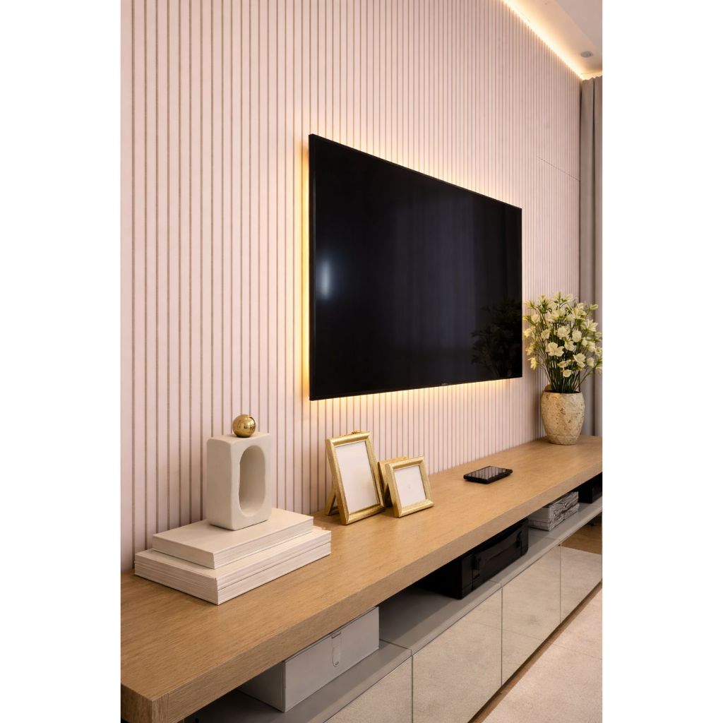 Kit 1 Até 200 Placas Revestimentos Ripados MDF 45X10cm Placas Decorativas Parede Sala Tv Quarto