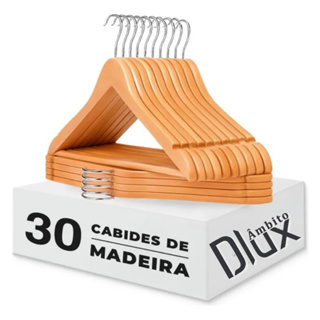 Kit 30 Cabide Madeira Marfim Verniz Gancho Metal Reforçado Adulto Ambito Dlux em Oferta na Shopee