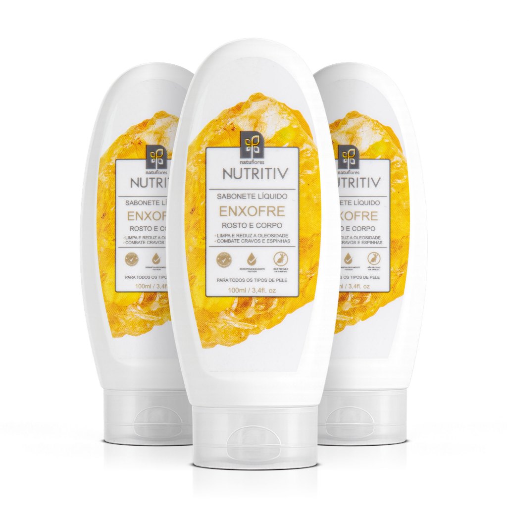 Kit 3x Nutritiv Sabonete Líquido com Enxofre 100ml para Rosto e Corpo Natuflores