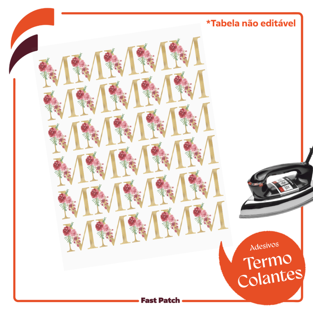 Aplique Dourado 30 Letras M 2,5cm Patch Termocolante Para Roupas e Artesanato Monograma Alfabeto