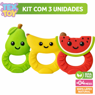 Kit 03 Unidades Mordedor para Bebê Formato Frutinhas Seguro Macio Alívio Gengiva Dentinhos Brinquedo em Oferta na Shopee