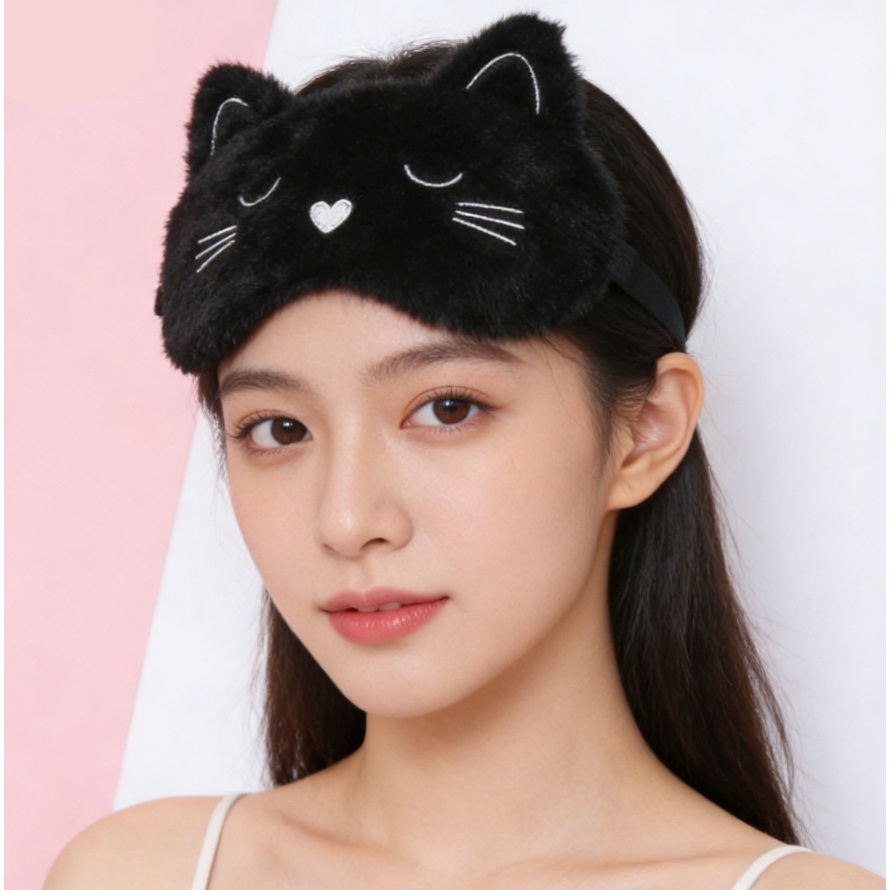 Imagem Máscara Gatinho Gato Tapa Olho Fofa Pelucia de Unisex Para Adultos e Crianças - PELUCAT