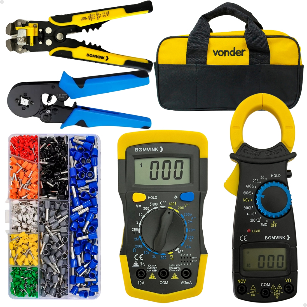 Kit Ferramentas Elétricas Multímetro Amperímetro Alicate Decapador Bolsa Ferramenta Ilhós