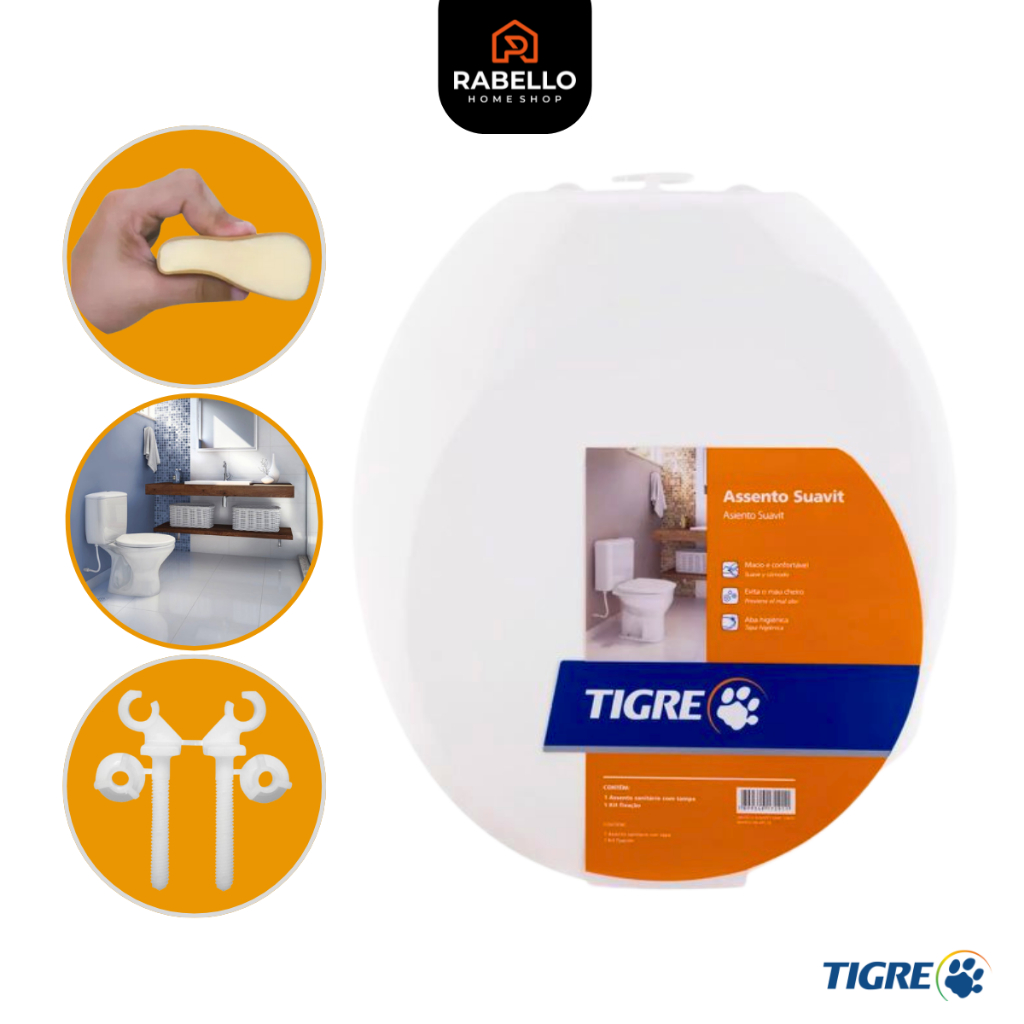 Assento Sanitário Tampa Vaso Oval Almofadado Suavit Branco Almofadado Privada Tigre