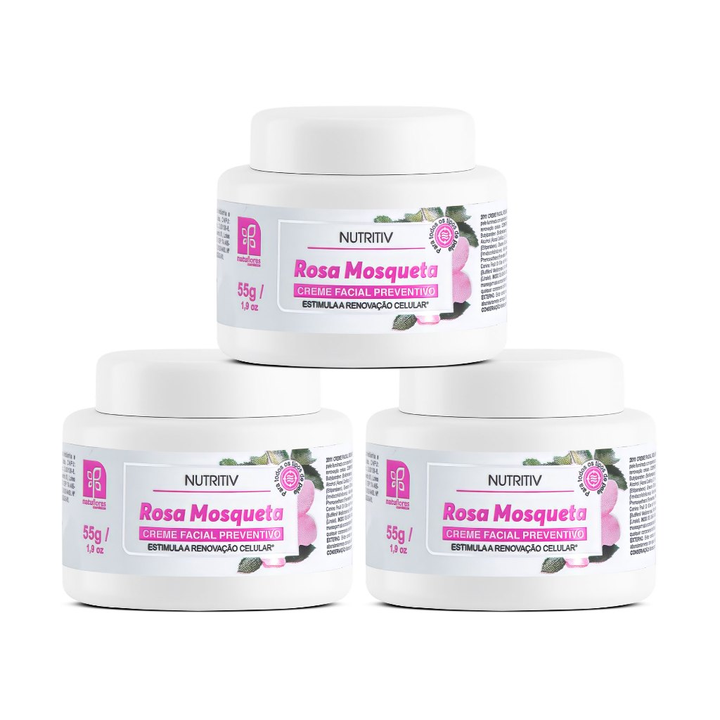 Kit 3x Nutritiv Creme Facial Preventivo Rosa Mosqueta 55g Regenera e Fortalece Natuflores