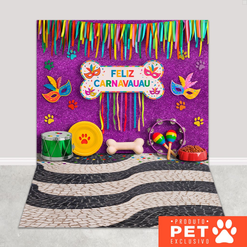 Painel Fundo Fotográfico Pet Carnaval 1,20x1,70m Cenário Em Tecido Sublimado 3D