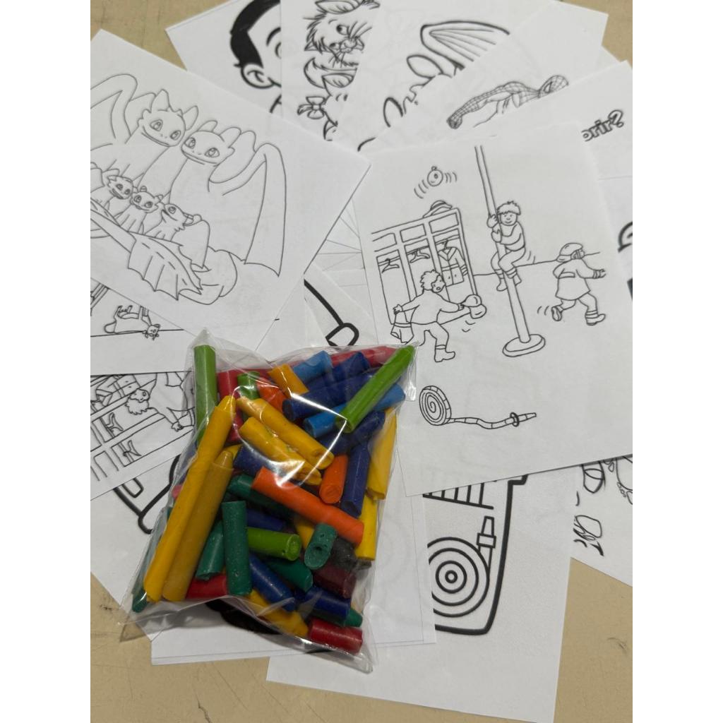 Kit Colorir 100g de Giz de Cera e 20 Desenhos para Colorir Infantil Sortidos