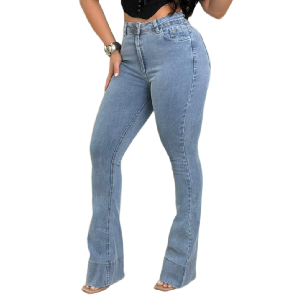 Calça Jeans Flare Feminina Lycra Premium Cintura Alta – Modeladora Levanta Bumbum, Boca de Sino, Estica Muito, Confortáv