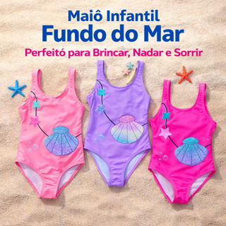 Maiô Infantil Feminino Concha -  Fundo do Mar -  Confortável Piscina Praia/ Brincar e brilhar em Oferta na Shopee