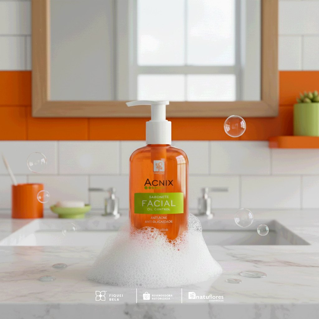 Detalhes do Kit 4 Sabonete Antiacne Acnix Oil Control 240ml 100% Vegano Controle de Oleosidade Natuflores